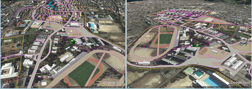 パレードグラウンドから西側鳥瞰+パレードグラウンドから大分市方面鳥瞰