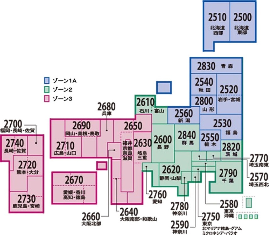 日本国内ゾーン分布図