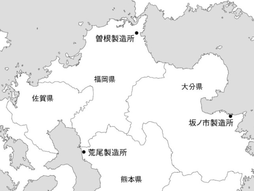 九州内の３陸軍火薬製造所の位置関係