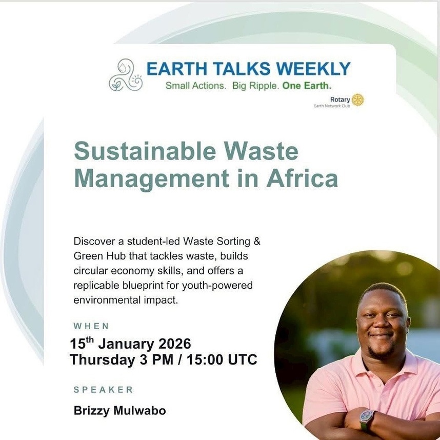 Rotary Earth Talkにて今回のプロジェクトや廃棄物問題に関するトークをしたルサカローターアクトクラブのBrizzy会長